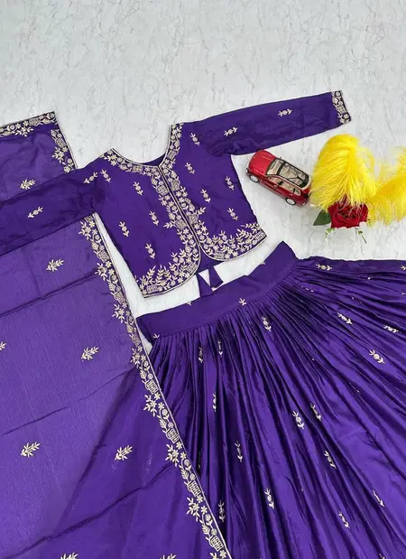 PC 471 Chinon Embroidery Work Crop Top With Lehenga And Dupatta Online Wholesale